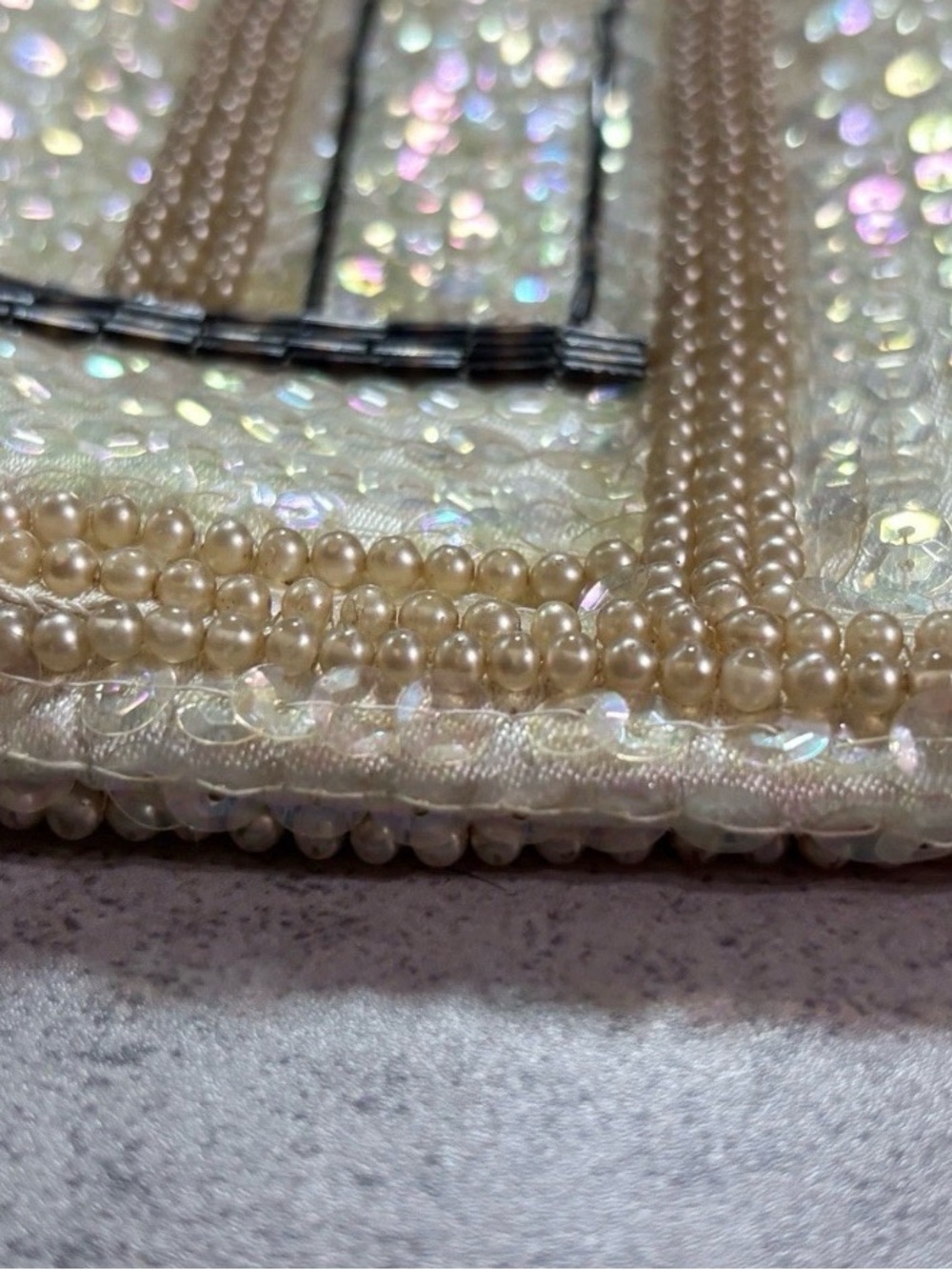Vintage Pearl Evening Clutch La Regale 1950s Ivory Iridescent Sequin Beaded MCM - Picture 12 of 16